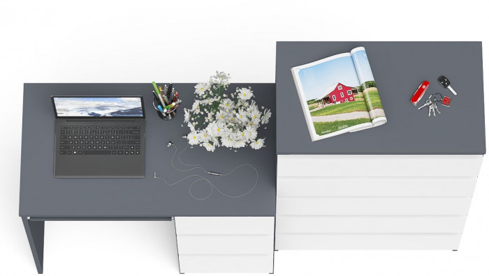 Мори компьютерный стол МС-6 правый + Комод МК700.5, графит/белый