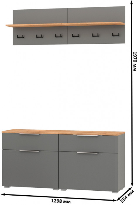 Октава Прихожая 03, серый графит/дуб крафт золотой/фасады МДФ серый графит