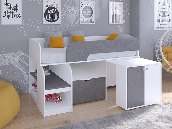 Кровать чердак Астра 9 V9 Белый/Железный Камень