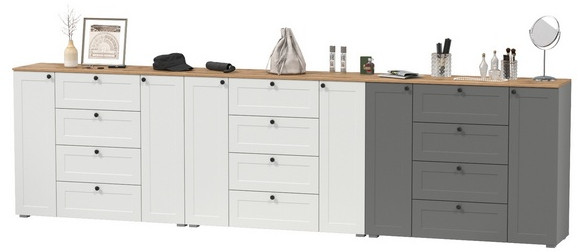 Остин 16.221 Комод + 16.221 Комод + 16.221 Комод, белый шагрень/серый графит/дуб крафт золотой