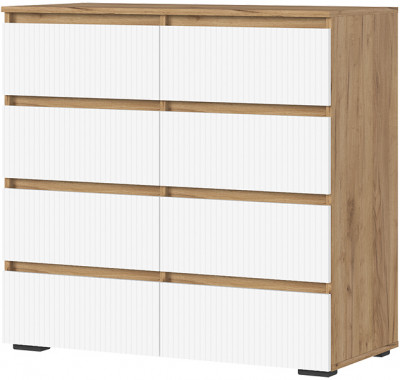 Хелен КМ 04 Комод 8 ящиков (1002х958х460) МДФ белый супермат/дуб крафт золото