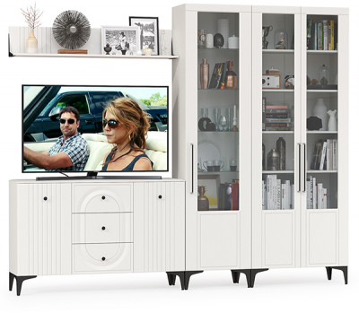 Валенсия Гостиная № 115, ЛДСП белый шагрень/МДФ белый шагрень