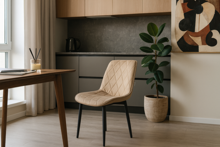 Стул "Оскар" черный матовый Томми 02 бежевый