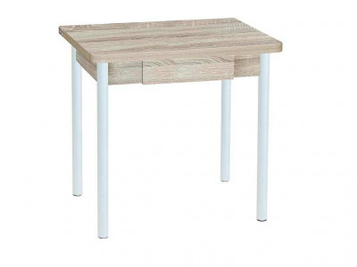 Эко 80х60 стол обеденный раскладной с ящиком / Дуб сонома/белый