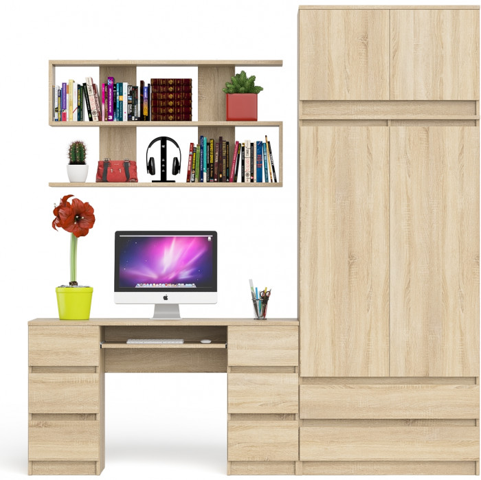 Мори компьютерный стол МС-2 + Шкаф МШ900.1 + Антресоль МА900.1 + Полка 1200, дуб сонома