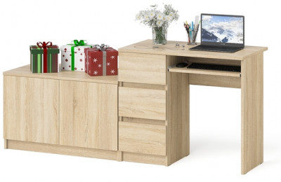 Мори компьютерный стол МС-6 левый + Тумба МА900.1, дуб сонома
