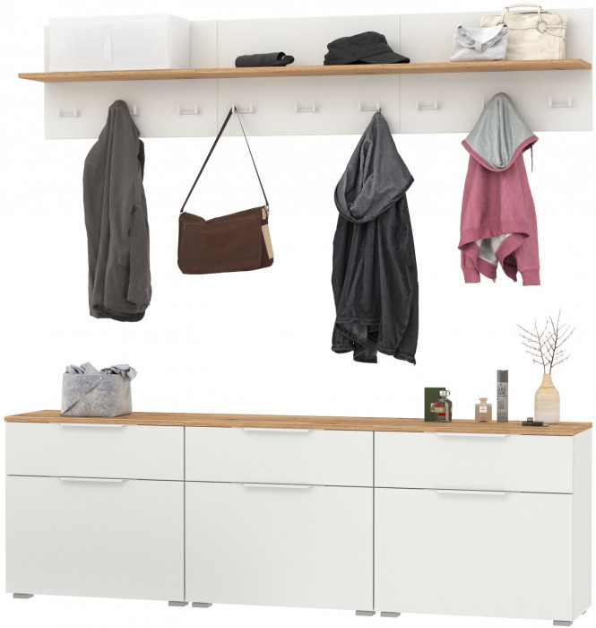 Октава Прихожая 04, белый шагрень/дуб крафт золотой/фасады МДФ белый шагрень