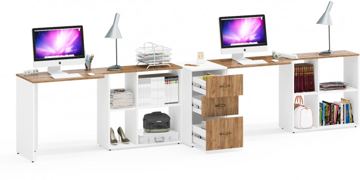 Лидер-8 Стол + Стол + Тумба МД 3.16, белый шагрень/крафт золото