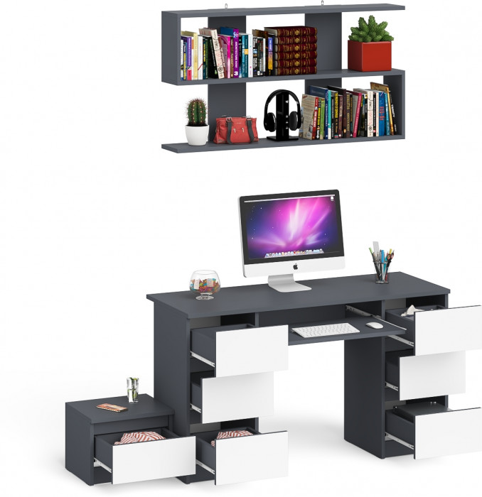 Мори компьютерный стол МС-2 + Тумба ТМП400.1 + Полка 1200, графит/белый