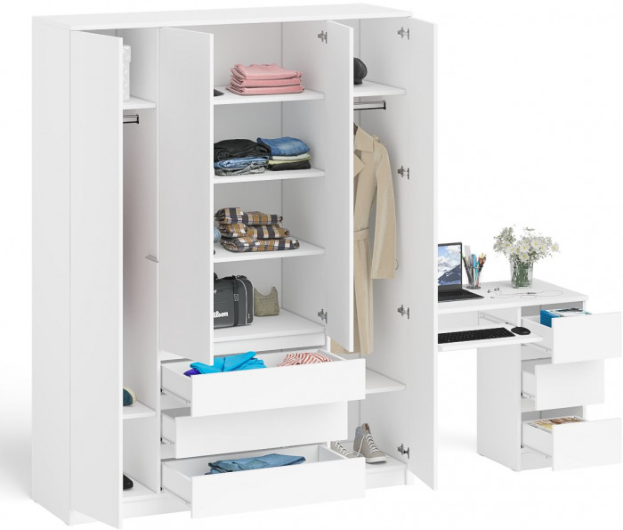 Мори компьютерный стол МС-6 правый + Шкаф МШ1600.1, белый