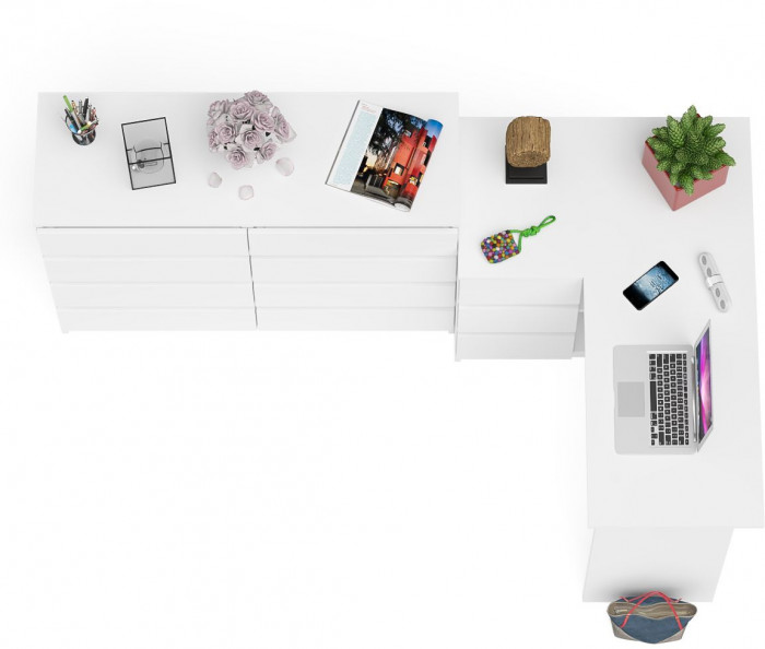 Мори Стол компьютерный МС-16 левый + Комод МК1200.8, цвет белый, ШхГхВ 244,8х84,9х94 см., выдвижные ящики слева, НЕ универсальная сборка