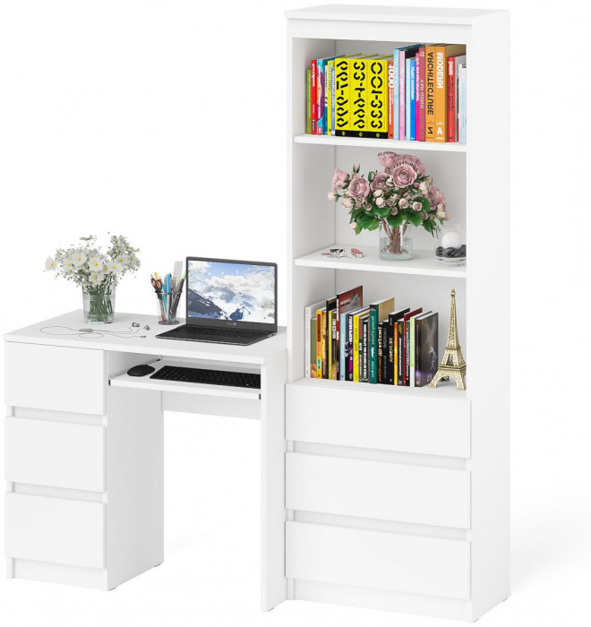 Мори Стол компьютерный МС-6 левый + Стеллаж МСТ600.3, цвет белый, ШхГхВ 150,4х50х179,6 см., выдвижные ящики слева, НЕ универсальная сборка