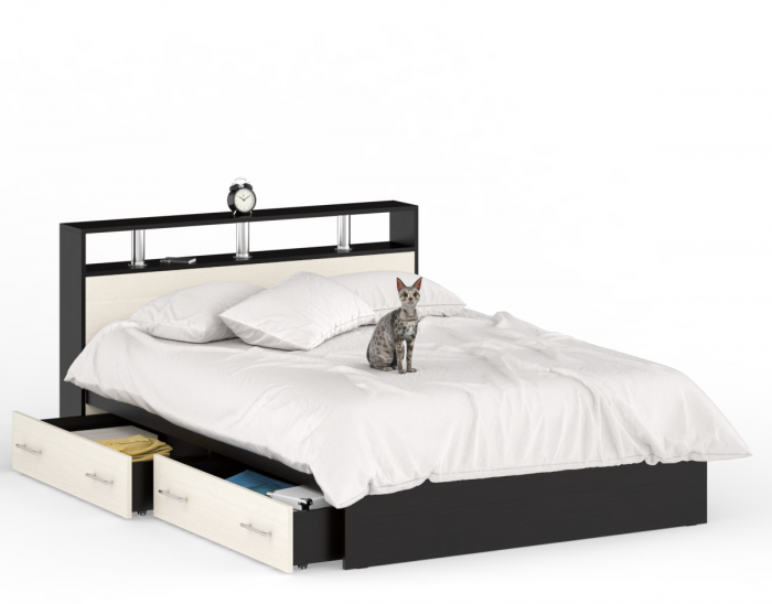 Камелия Кровать с ящиками 1400, венге/дуб лоредо