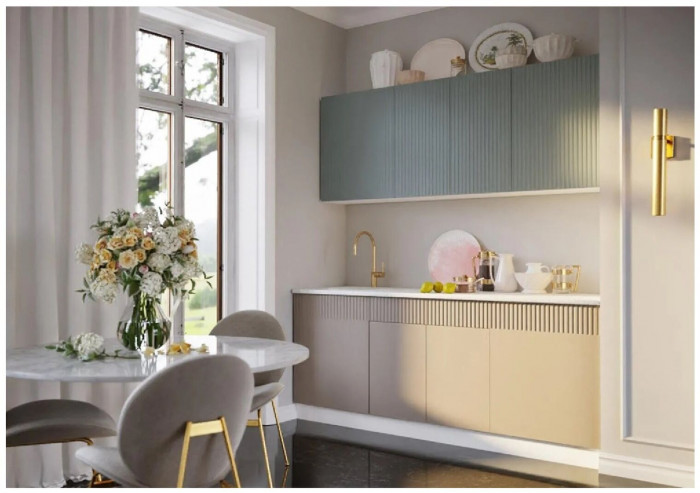 Кухня МДФ Оливия 2000 (Шарли Пинк/Шарли Бриз, Белый)