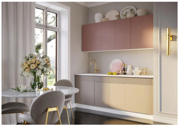 Кухня МДФ Оливия 2000 (Шарли Пинк/Шарли Бриз, Белый)