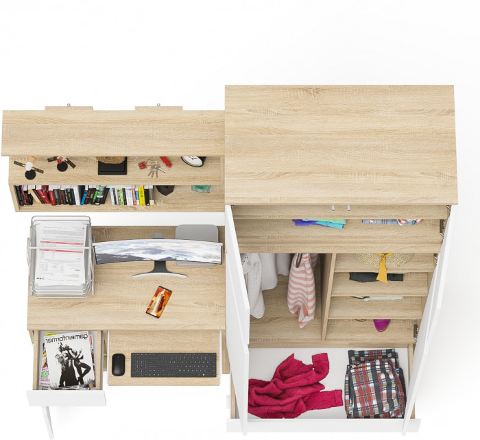 Мори компьютерный стол МС-1 левый + Шкаф МШ900.1 + Антресоль МА900.1 + Полка 900, дуб сонома/белый