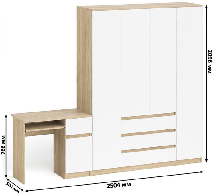 Мори компьютерный стол МС-1 правый + Шкаф МШ1600.1, дуб сонома/белый