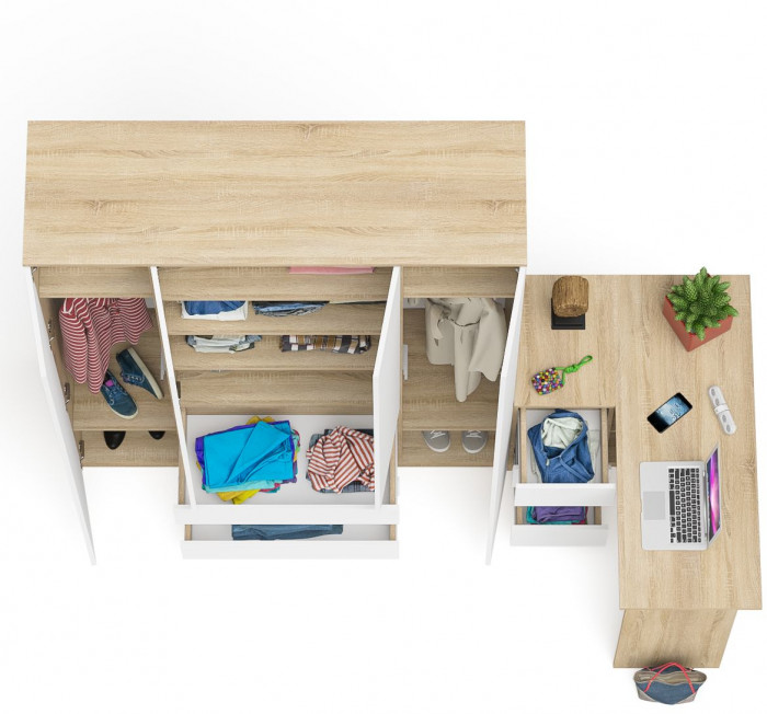 Мори компьютерный стол МС-16 левый + Шкаф МШ1600.1, дуб сонома/белый