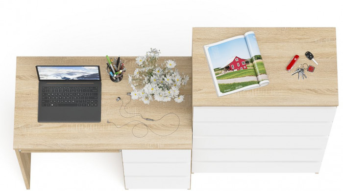 Мори компьютерный стол МС-6 правый + Комод МК700.5, дуб сонома/белый