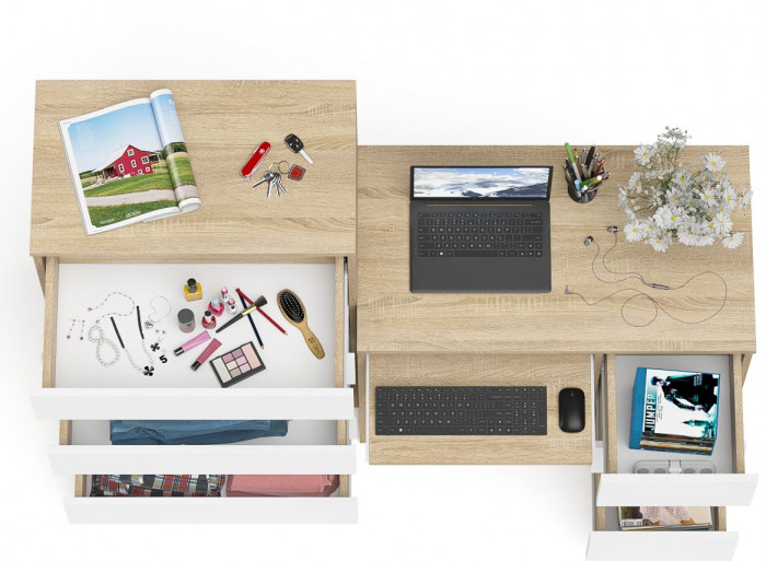 Мори компьютерный стол МС-6 правый + Комод МК700.5, дуб сонома/белый