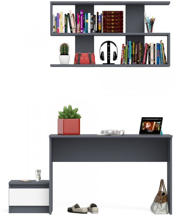 Мори Стол письменный МСП1200.1 + Тумба ТМП400.1 + Полка 1200, цвет графит/белый, ШхГхВ 160,8х50х209,6 см., универсальная сборка