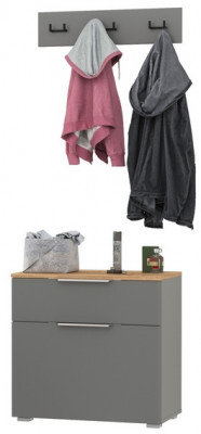 Октава 16.127 Тумба для обуви + 15.14.02 Вешалка, цвет серый графит/дуб крафт золотой/фасады МДФ серый графит, ШхГхВ 64,9х35,4х180 см.