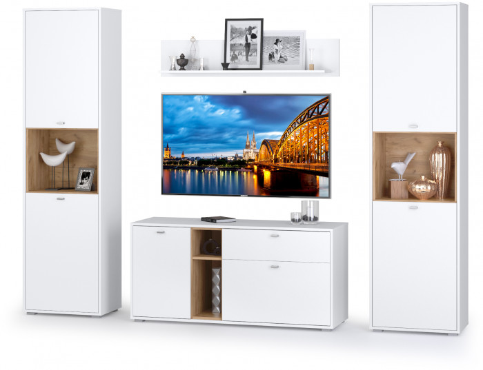 Бэль № 10, цвет дуб крафт золотой/белый премиум, ШхГхВ 280х43х200 см., ниша для ТВ 130х43х120 см., НЕ универсальная сборка