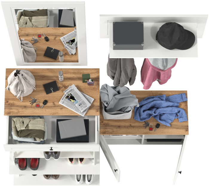 Остин Прихожая 44, цвет белый шагрень/дуб крафт золотой, ШхГхВ 160х41,9х210 см., универсальная сборка