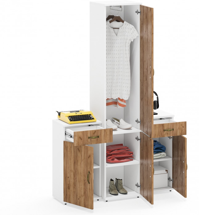 Лидер-8 Пенал МД 21Б + Тумба МД 3.15 + Тумба МД 3.15, белый шагрень/крафт золото