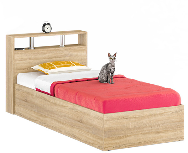 Камелия Кровать 0900, цвет дуб сонома, ШхГхВ 93,5х217х78,2 см., сп.м. 900х2000 мм., без матраса, основание есть