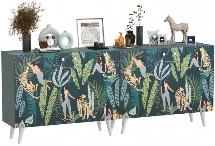 Либера Комод-тумба 16.230.01 + Либера Комод-тумба 16.230.01, цвет пасифай/белый, ШхГхВ 230,6х42,6х92,3 см., фасады с рисунком Тропический лес