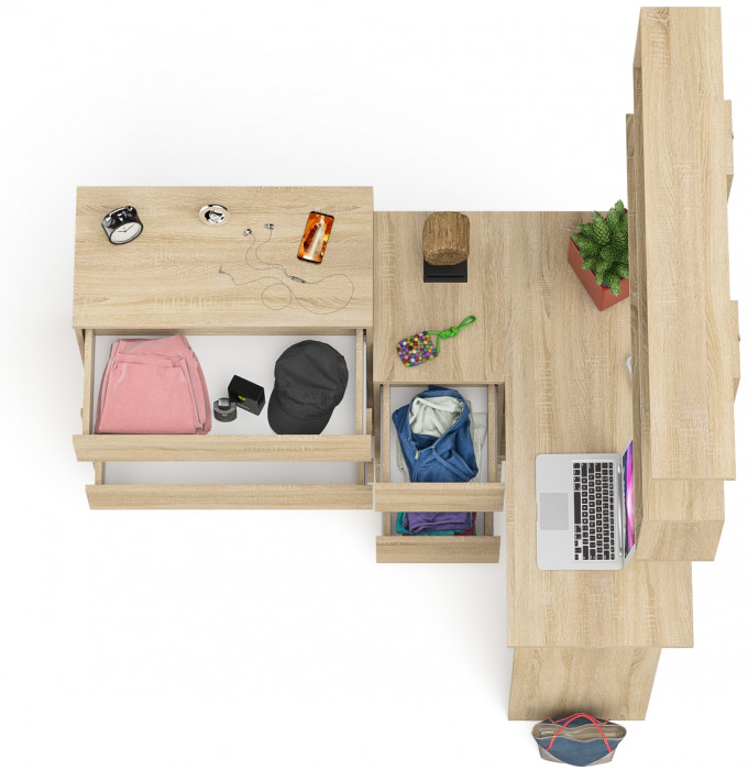 Мори компьютерный стол МС-16 левый + Комод МК800.4 + Полка 1200, дуб сонома