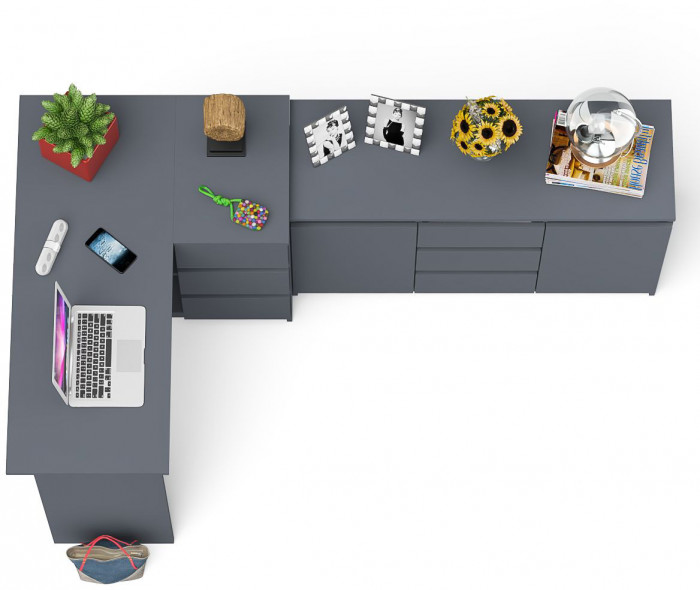 Мори компьютерный стол МС-16 правый + Комод МК1200.3, графит