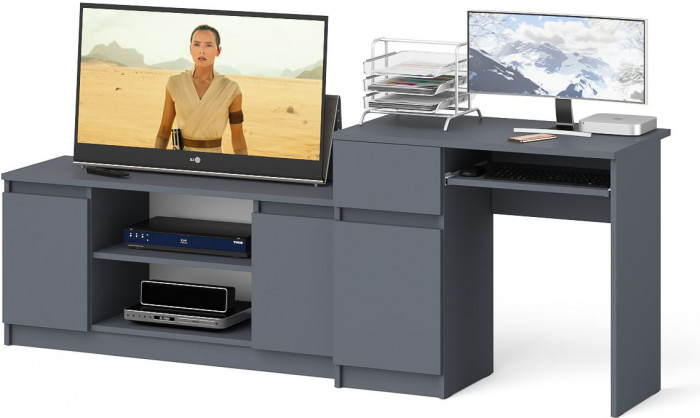 Мори Стол компьютерный МС-1 левый + Тумба МТВ1200.1, цвет графит, ШхГхВ 210,4х50х76,6 см., выдвижной ящик слева, НЕ универсальная сборка
