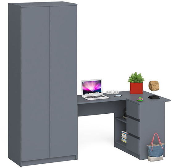 Мори Стол компьютерный МС-16 правый + Шкаф МШ800.1, цвет графит, ШхГхВ 204,8х84,9х209,6 см., выдвижные ящики справа, НЕ универсальная сборка