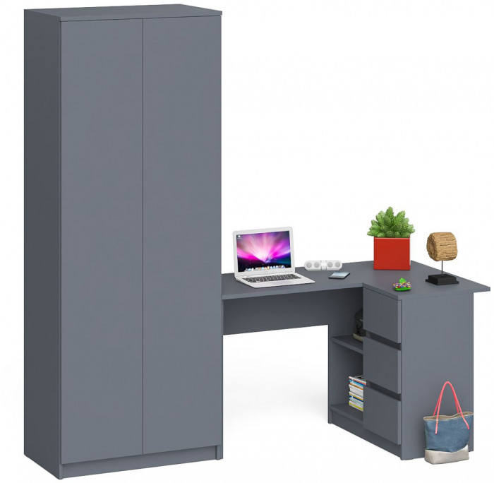 Мори Стол компьютерный МС-16 правый + Шкаф МШ800.1, цвет графит, ШхГхВ 204,8х84,9х209,6 см., выдвижные ящики справа, НЕ универсальная сборка
