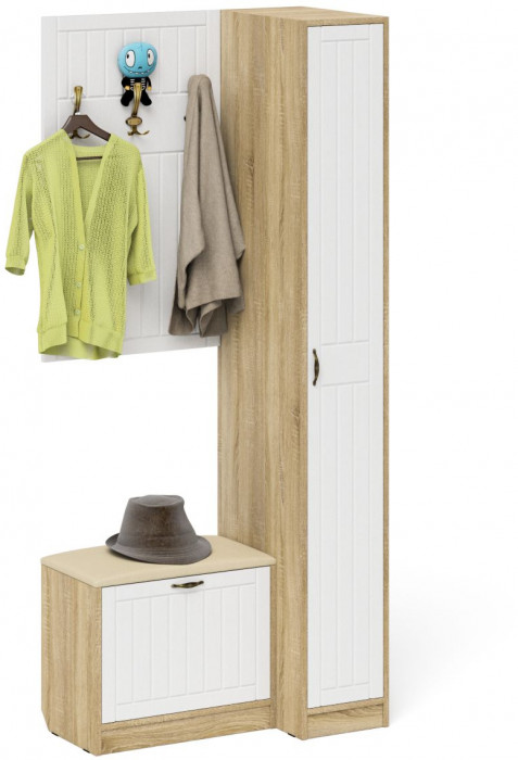 Прихожая П-6 Компоновка № 41, дуб сонома/фасады МДФ белое дерево фрезеровка прованс