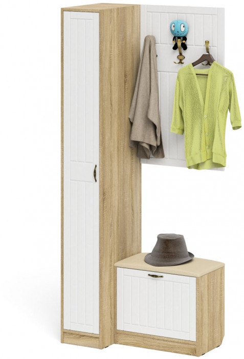 Прихожая П-6 Компоновка № 41, дуб сонома/фасады МДФ белое дерево фрезеровка прованс