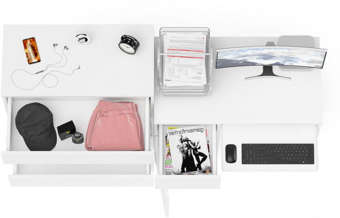 Мори компьютерный стол МС-1 левый + Комод МК800.4, белый