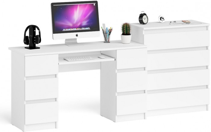 Мори компьютерный стол МС-2 + Комод МК800.4, белый