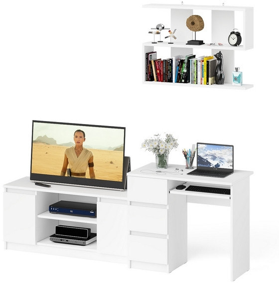 Мори компьютерный стол МС-6 левый + Тумба МТВ1200.1 + Полка 900, белый