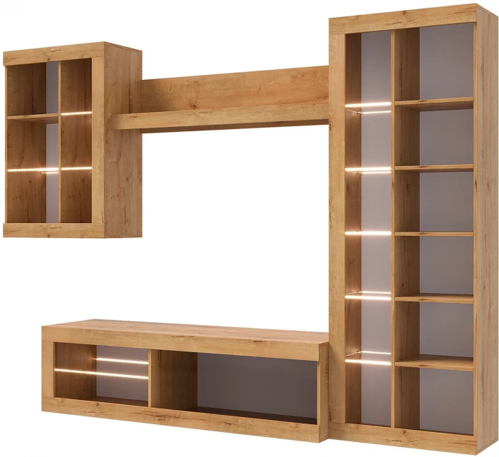 Прага Модульная Гостиная, вариант №5, Дуб Вотан/Черный глянец