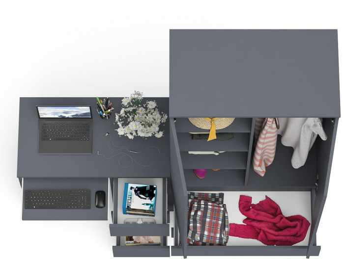 Мори компьютерный стол МС-6 правый + Шкаф МШ900.1, графит