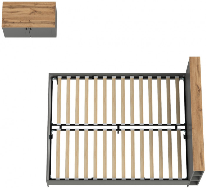 Остин 11.53 Кровать + ортопед + 13.257 Тумба, серый графит/дуб крафт золотой