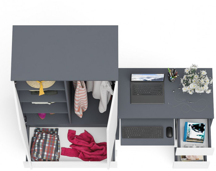 Мори Стол компьютерный МС-6 правый + Шкаф МШ900.1, цвет графит/белый, ШхГхВ 180,4х50,4х179,6 см., выдвижные ящики справа, НЕ универсальная сборка
