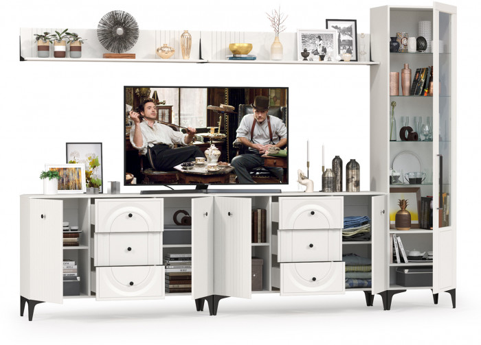 Валенсия Гостиная № 118, ЛДСП белый шагрень/МДФ белый шагрень