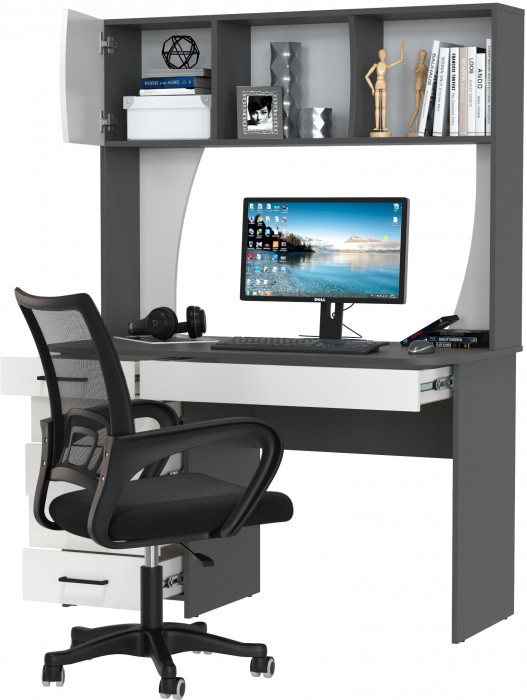 Стол 6-0606 Сигма + кресло 103 чёрное, цвет графит/белый, ШхГхВ 120,5х60,5х166 см., НЕ универсальная сборка