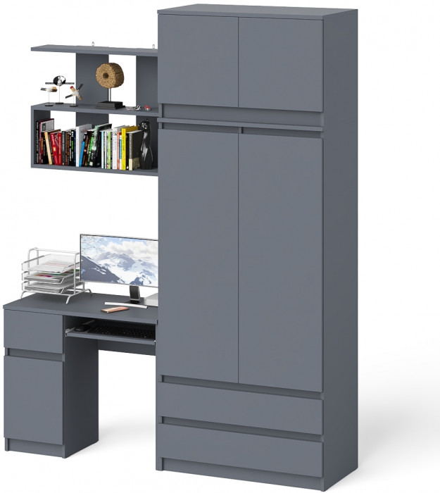Мори компьютерный стол МС-1 левый + Шкаф МШ900.1 + Антресоль МА900.1 + Полка 900, графит
