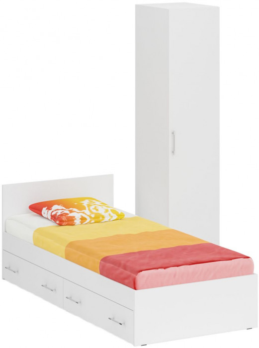 Кровать с ящиками 0900 + Пенал Стандарт, цвет белый, ШхГхВ 93,5х203,5х70 + 45х52х200 см., сп.м. 900х2000 мм., без матраса, основание есть