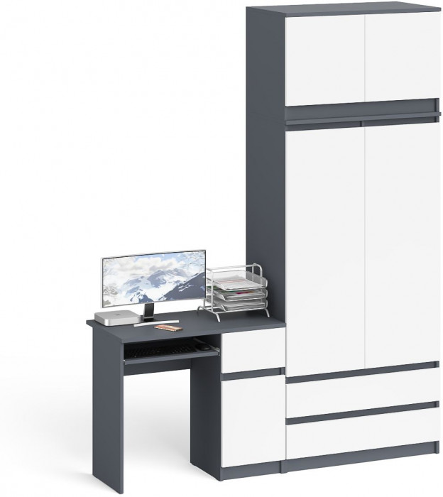 Мори компьютерный стол МС-1 правый + Шкаф МШ900.1 + Антресоль МА900.1, графит/белый